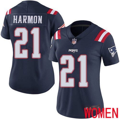 New England Patriots Football 21 Rush Vapor Limited Navy Blue Women Duron Harmon NFL Jersey